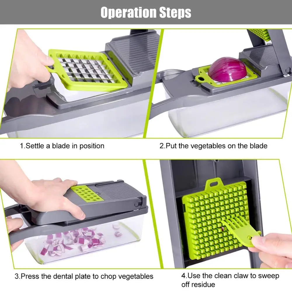Tocător Multifuncțional de Legume – 7 Lame Interschimbabile din Inox