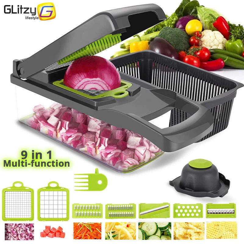 Tocător Multifuncțional de Legume – 7 Lame Interschimbabile din Inox